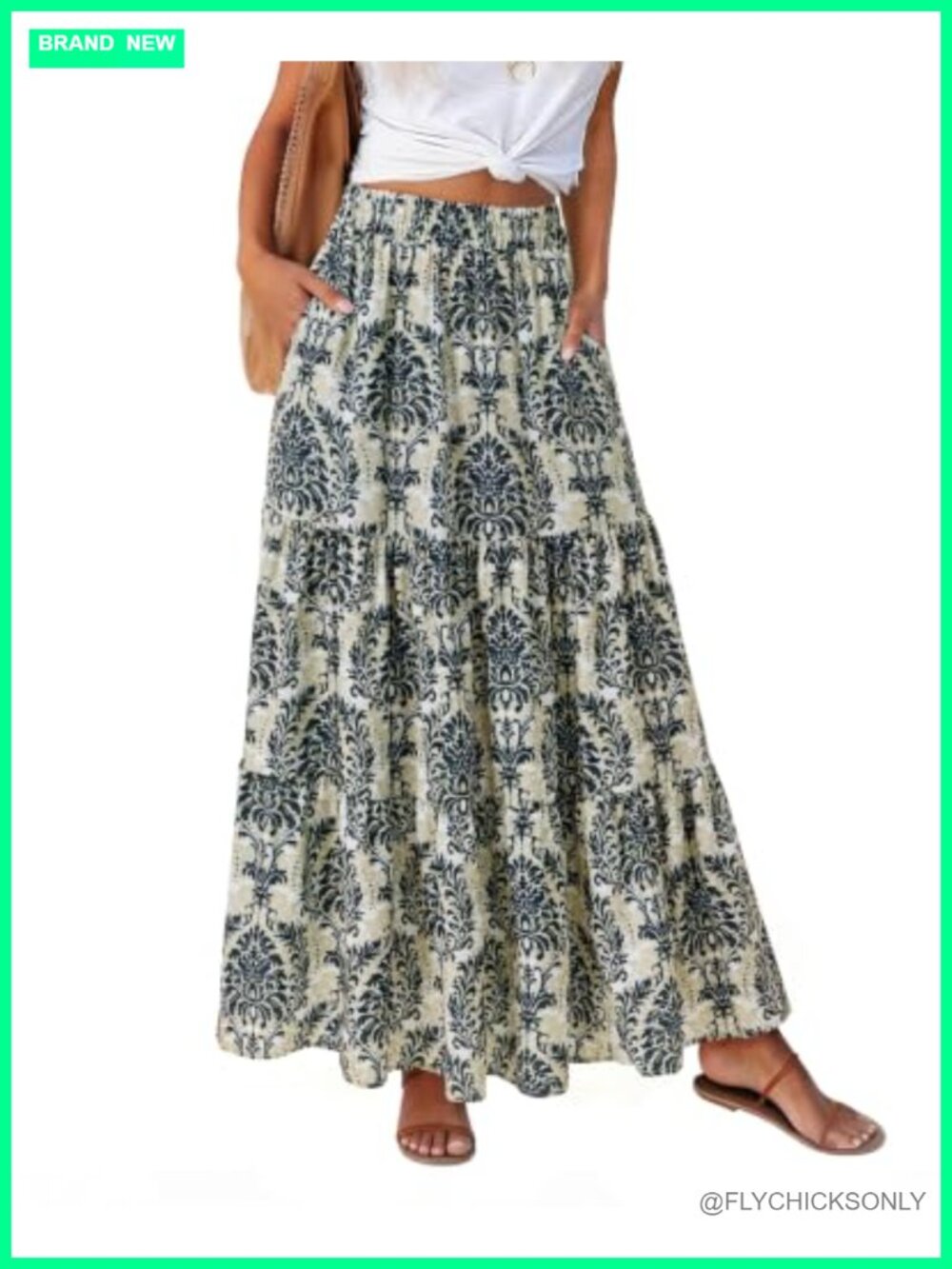 Women's High Waist A-Line Flowy Maxi Skirt with Pockets Chiffon